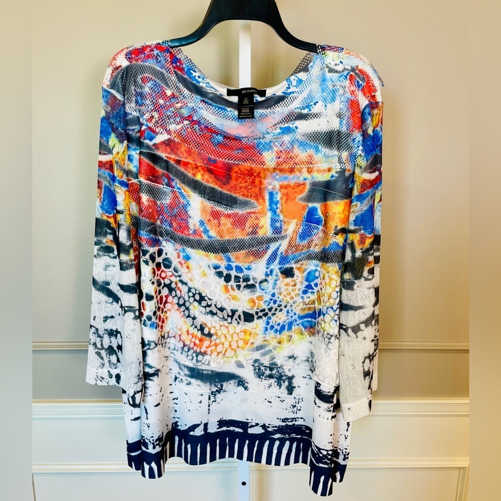 Ali Miles NWT 3X layered top blouse abstract funky artsy shirt graphic $79